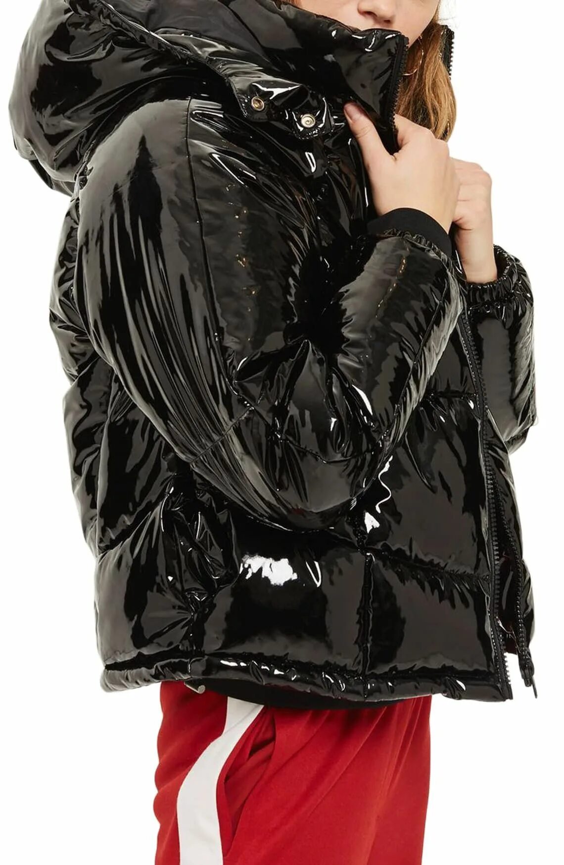 Лаковая куртка. Черная лаковая куртка. Лакированная куртка. Puffer-jacket-v3-in-black. Cropp куртка женская демисезонная.