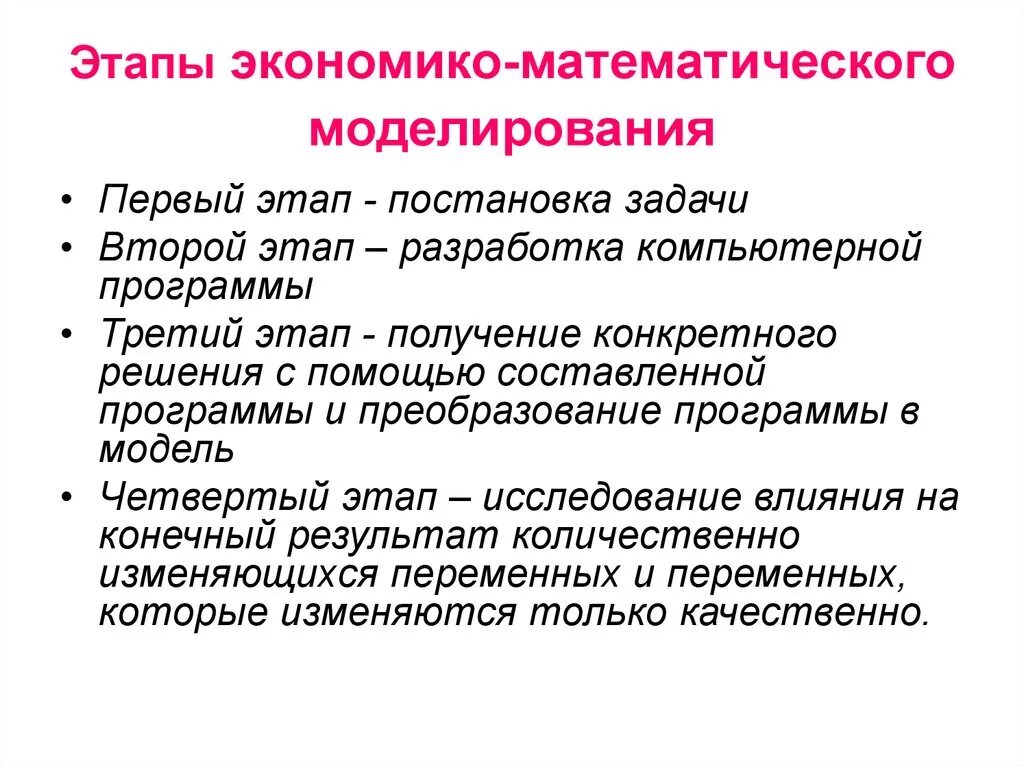 Метод моделей этапы. Этапы экономико-математического моделирования. Этапы экономика математического моделирования. Этапы построения экономико-математических моделей. Этапы разработки экономико-математического моделирования.