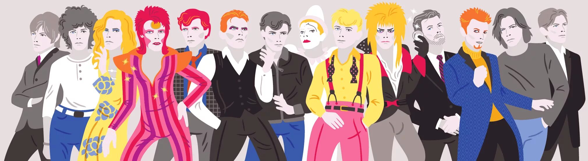 Эволюция образа. Дэвид Боуи образы Эволюция. Riot Squad Group David Bowie.