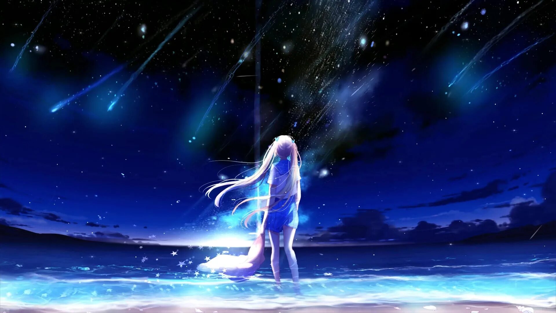 Звездные живые обои. Девушка на фоне ночного неба.