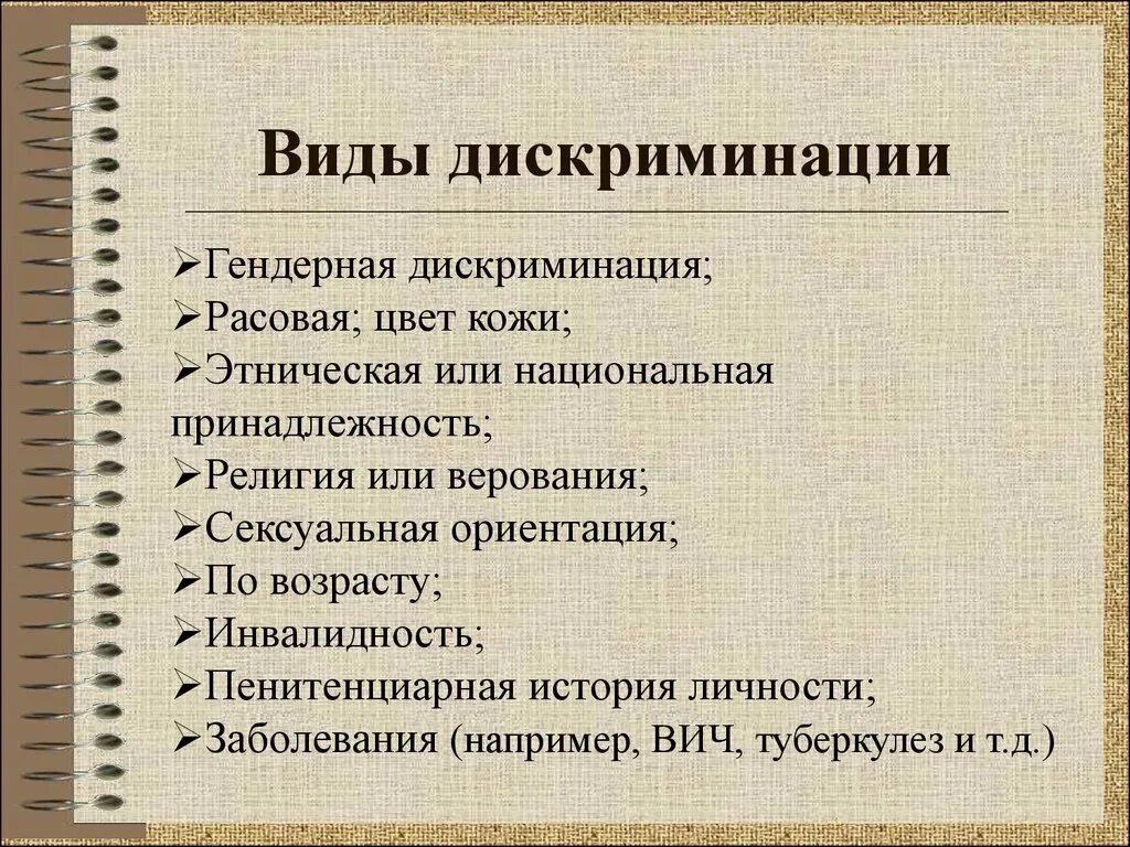 К старости половые и национальные признаки. Признаки дискриминации. Типы дискриминации. Примеры дискриминации. Формы дискриминации.