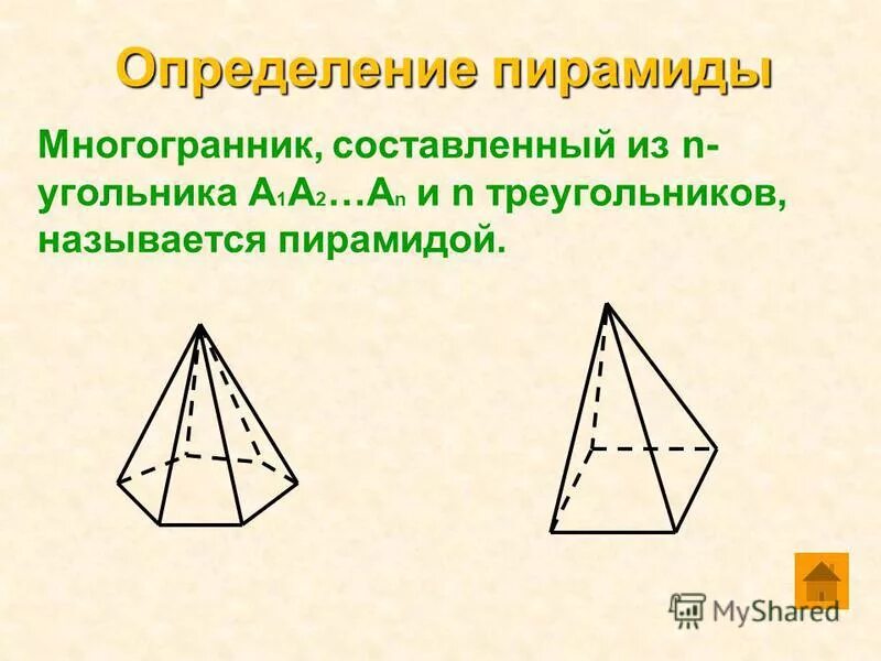 Пирамида многогранник составленный из n-угольника. Пирамида многогранник составленный из n-угольника. Многогранник составленный из n треугольников называется. Многогранник составленный из n-угольника и n треугольников называется. Многогранник составленный из n-треугольников называется пирамидой.
