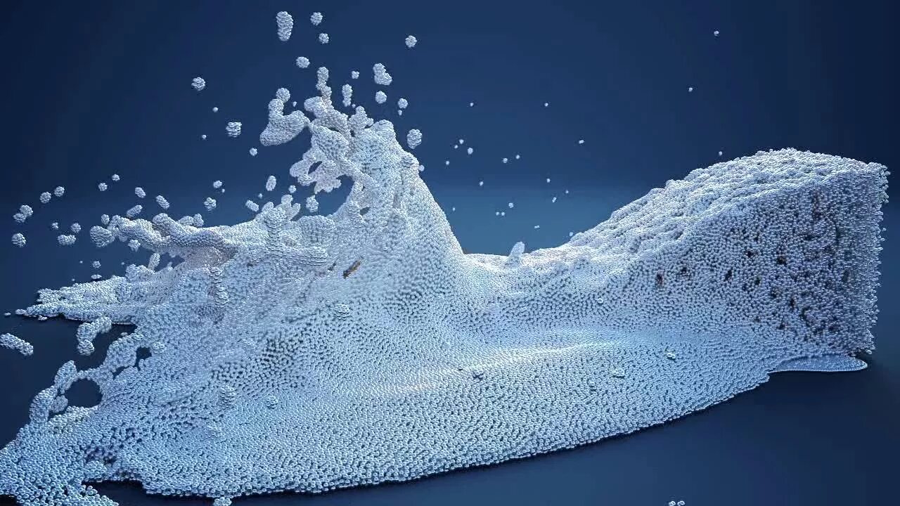 Blender fluid. Фигура из частиц. fluid simulation. объект из частиц. water particle simulation.