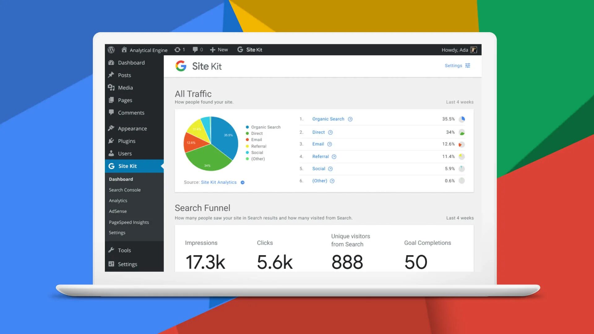 Site Kit by Google — Analytics, search Console, adsense, Speed. Google sites. Easy Kit плагин. Плагины для китов. Site plugins