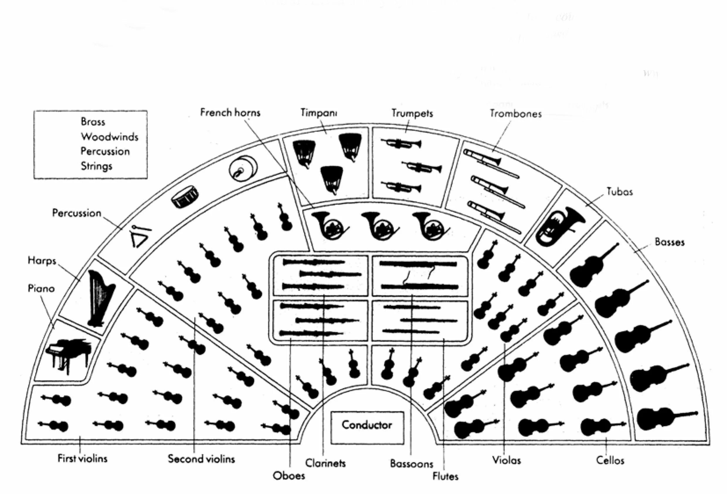 Orchestra instruments. Схема рассадки инструментов в симфоническом оркестре. Американская рассадка симфонического оркестра. Немецкая рассадка симфонического оркестра схема. Американская рассадка симфонического оркестра схема.