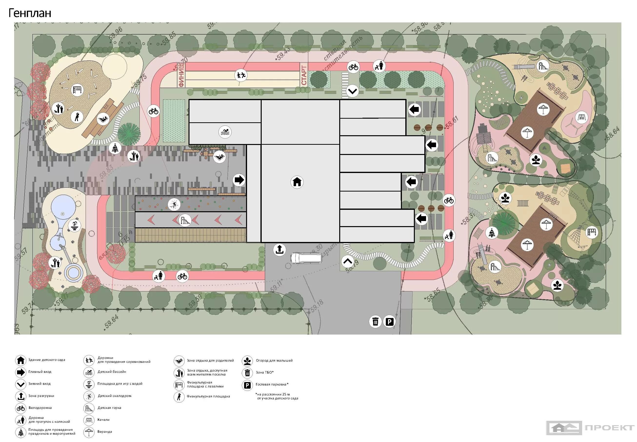 План территории детского сада. Генплан школы и детского сада. Детское дошкольное учреждение генплан. Генеральный план детского садика. Типовой детский сад генплан.
