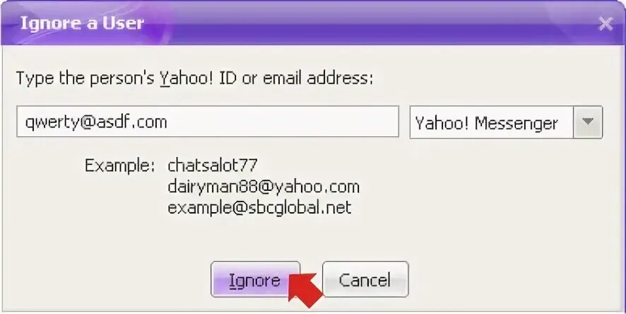 IP-адрес человека в yahoo Messenger.. Ignore user