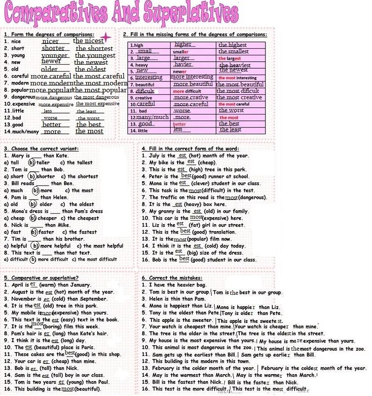 Fill in charity foster senior. Degrees of Comparison ответы. Comparatives and Superlatives ответы 5 класс. Comparatives 4 класс. Тест по теме degrees of Comparison.