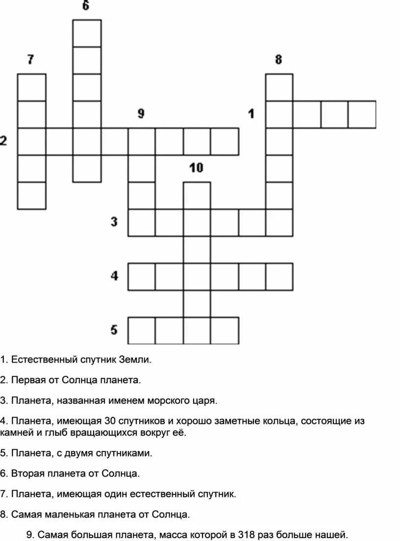 Кроссворд на тему планета земля