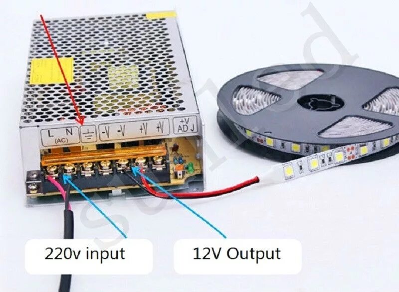 Блок питания для светодиодной ленты 12в подключение проводов. Схема подключения проводов к блоку питания для светодиодных лент. Подключение светодиодной ленты к блоку питания 12в. Схема подключения светодиодной ленты к блоку питания 12 вольт. Подключение блока питания для светодиодной