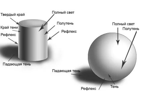 Свет и тень читать. Схема тень полутень рефлекс. Тени полутени рефлексы блики на цилиндре. Шар тень полутень блик рефлекс. Свет тень полутень рефлекс блик в рисунке.