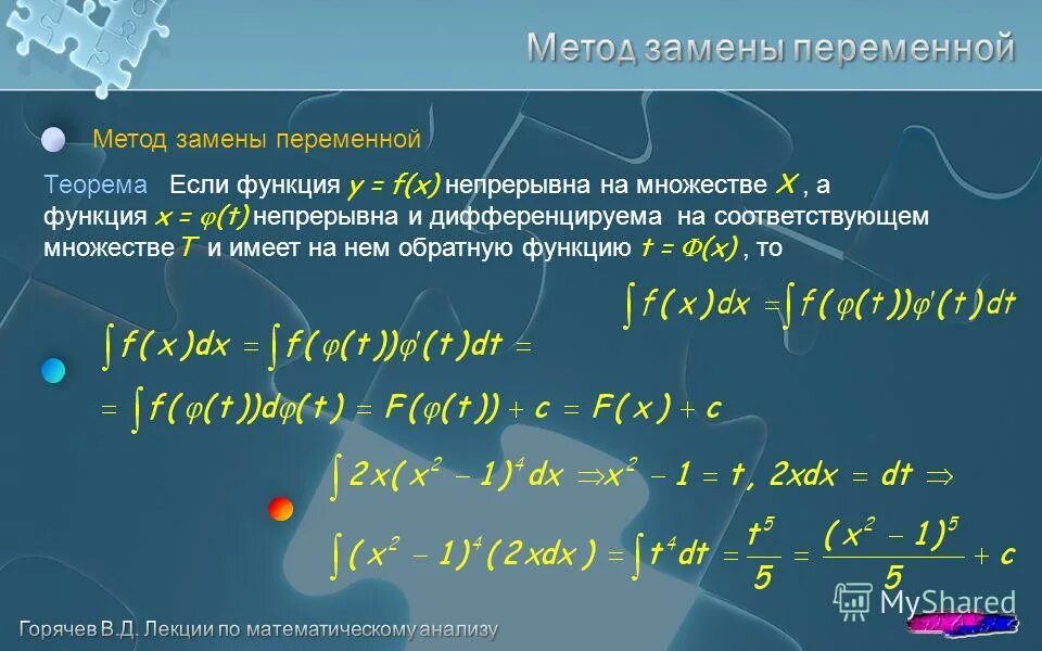 Найти интеграл подстановкой. Метод замены переменной. Интегрирование методом подстановки. Метод замены переменной метод подстановки. Теорема о замене переменной в неопределенном интеграле.