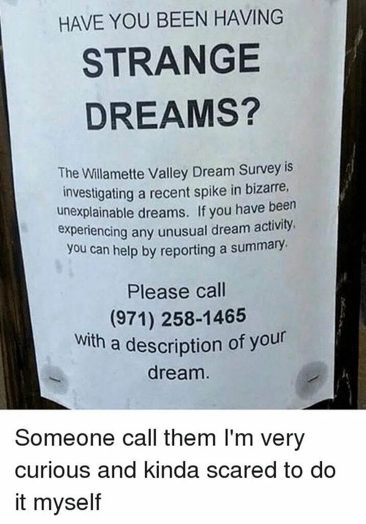 Several people saw a strange object. Have you been having strange dreams. strange dreams meme.
