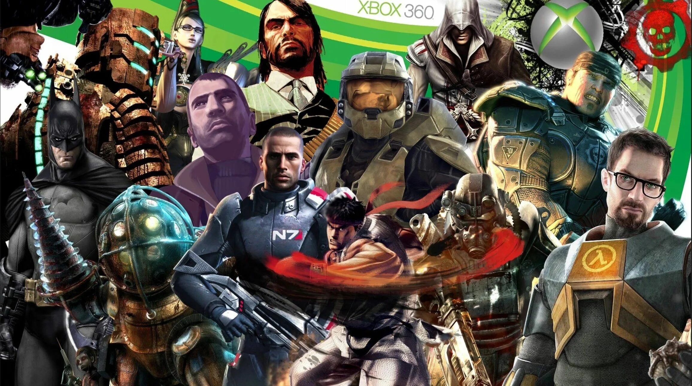 Много игр Xbox 360. Персонажи компьютерных игр. Игровая тематика. Куча игр на одной картинке.