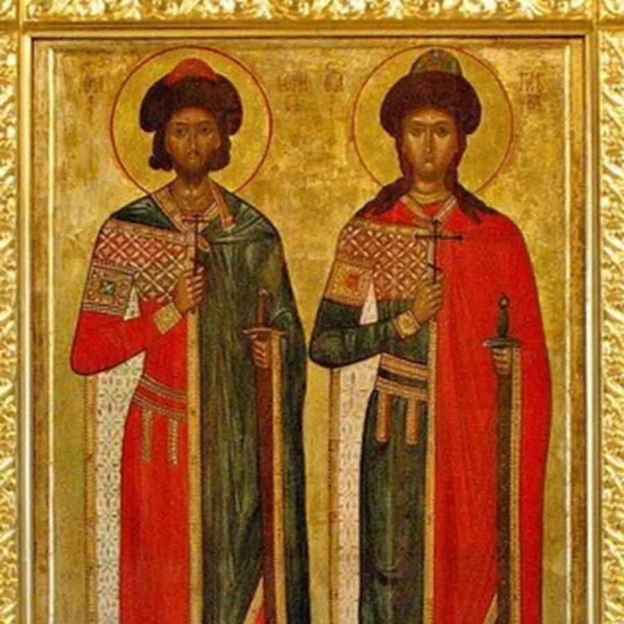 1 русские святые. Икона благоверных князей Бориса и Глеба.