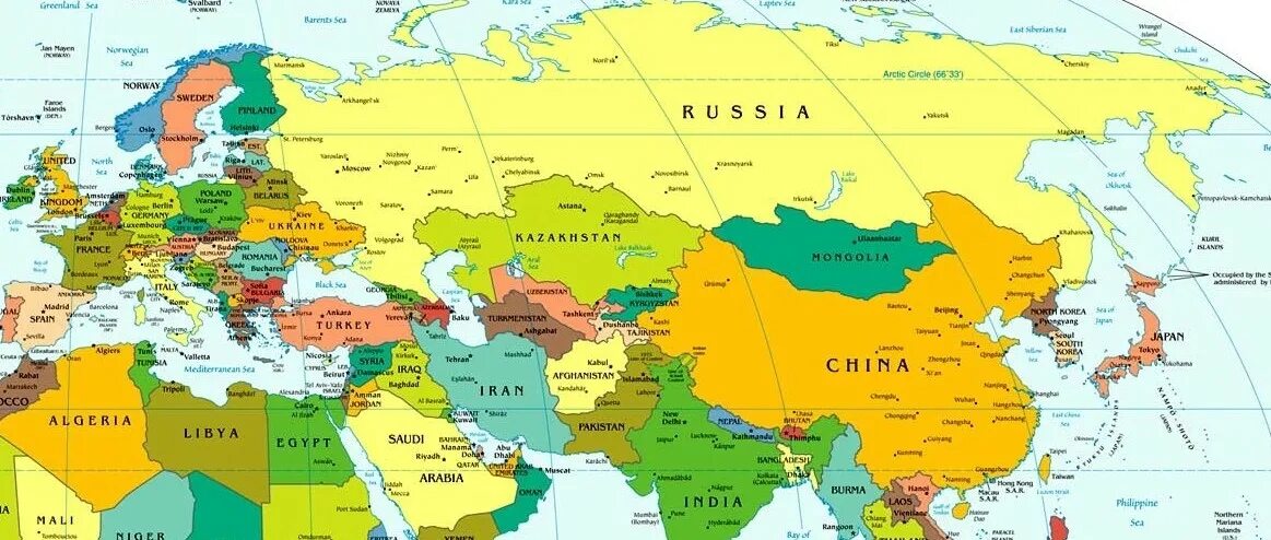 Карта европы и азии со странами крупно. Политическая карта евразии со странами.