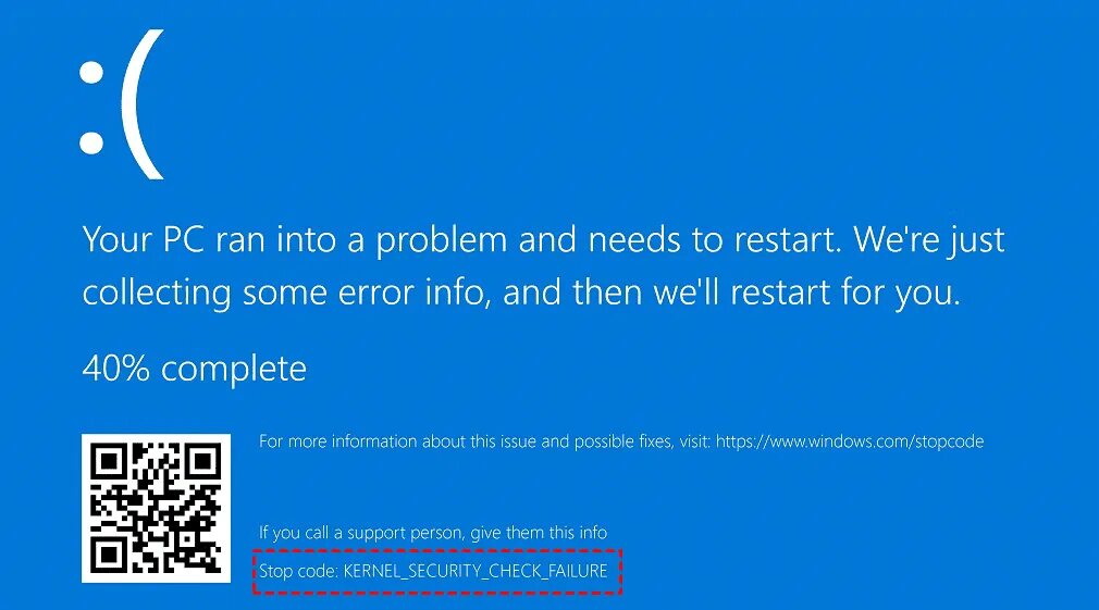 Sbat data failed security policy. Kernel security check failure. ошибка kernel security check failure windows 10. синий экран kernel security check failure.