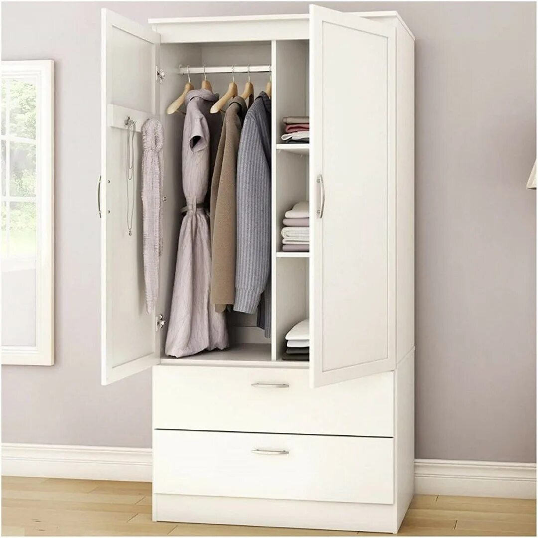 Шкаф White Wardrobe. Небольшой шкаф в спальню. Небольшой шкаф для одежды. Небольшой вместительный шкаф.