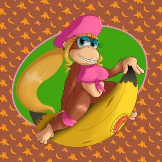 A finished art trade with my friend, of Dixie Kong as a Shortstack in a pin...