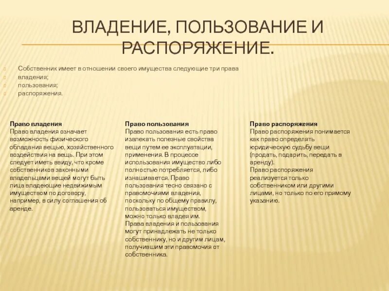 Распоряжаться принадлежащим ему имуществом на. Владение пользование распоряжение. Право владения право пользования право распоряжения. Владение пользование распоряжение примеры.