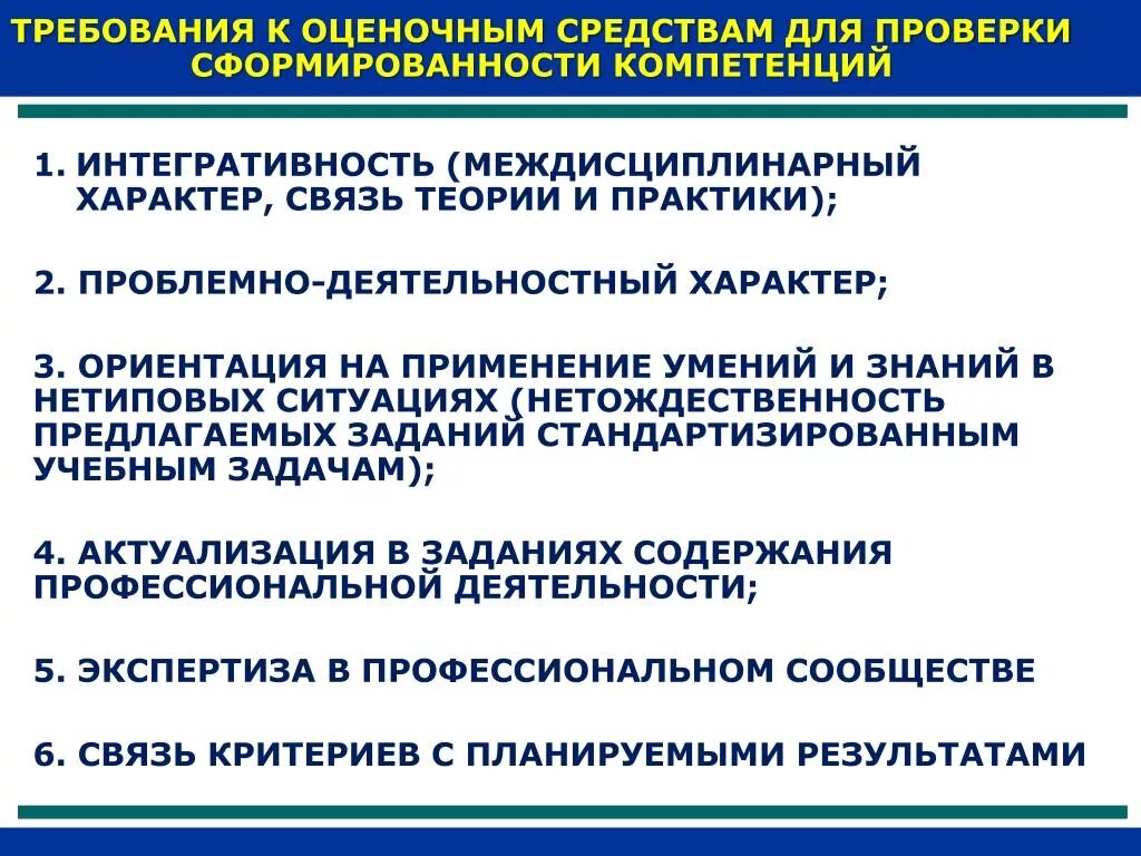 Оценочные средства для проверки компетенций. Современные оценочные средства. Требования к разработке оценочных средств. Требования к оценочным показателям.