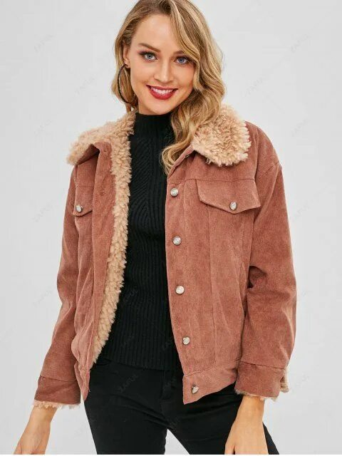 Source Custom High Quality Ladies Burgundy Faux Shearling Corduroy Winter Jacket