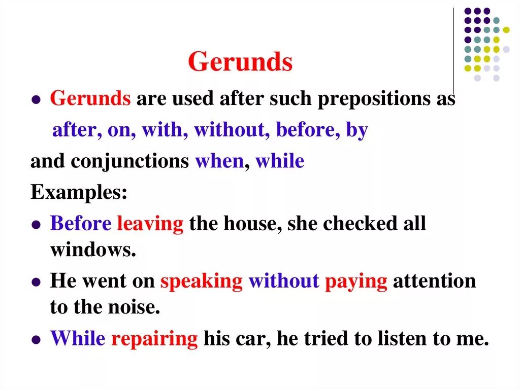 Gerund. Герундий (the Gerund). Use герундий. After герундий. Infinitive example