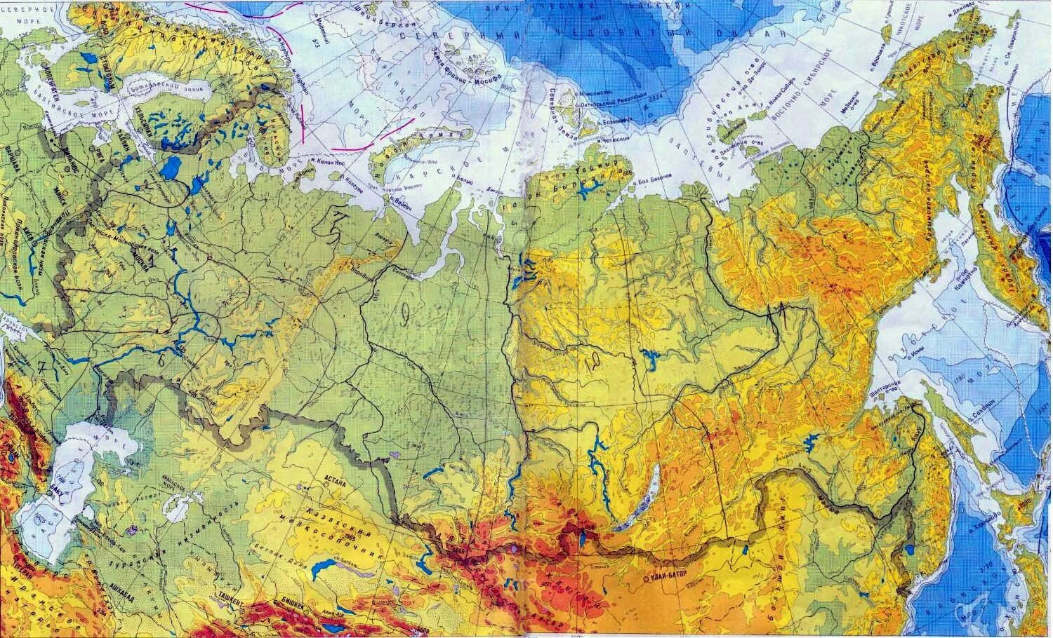 Географическая карта России с горами и равнинами для детей. Физическая карта России. Физико-географическая карта России. Равнины России.