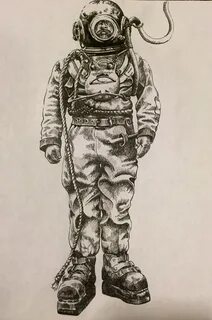 Deep sea diver drawing