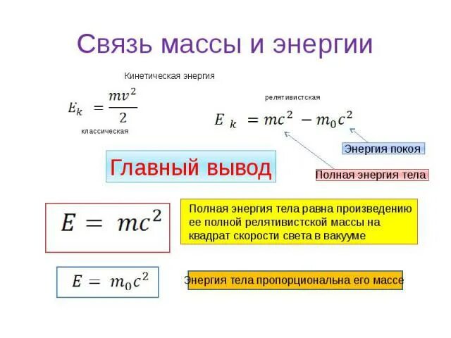 Какой формулой выражается взаимосвязь массы и энергии. Взаимосвязь массы и энергии. Формула связи массы и энергии. Связь массы и энергии в СТО. Закон взаимосвязи массы и энергии.