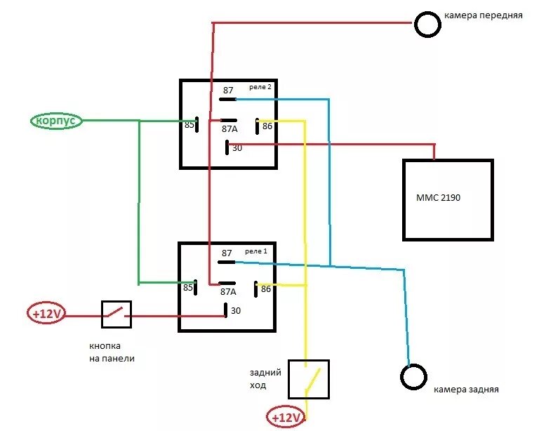 Схема подключения задней камеры через реле. Схема 5 контактного реле на две камеры. Схема подключение 2 камер через реле. Камера через реле