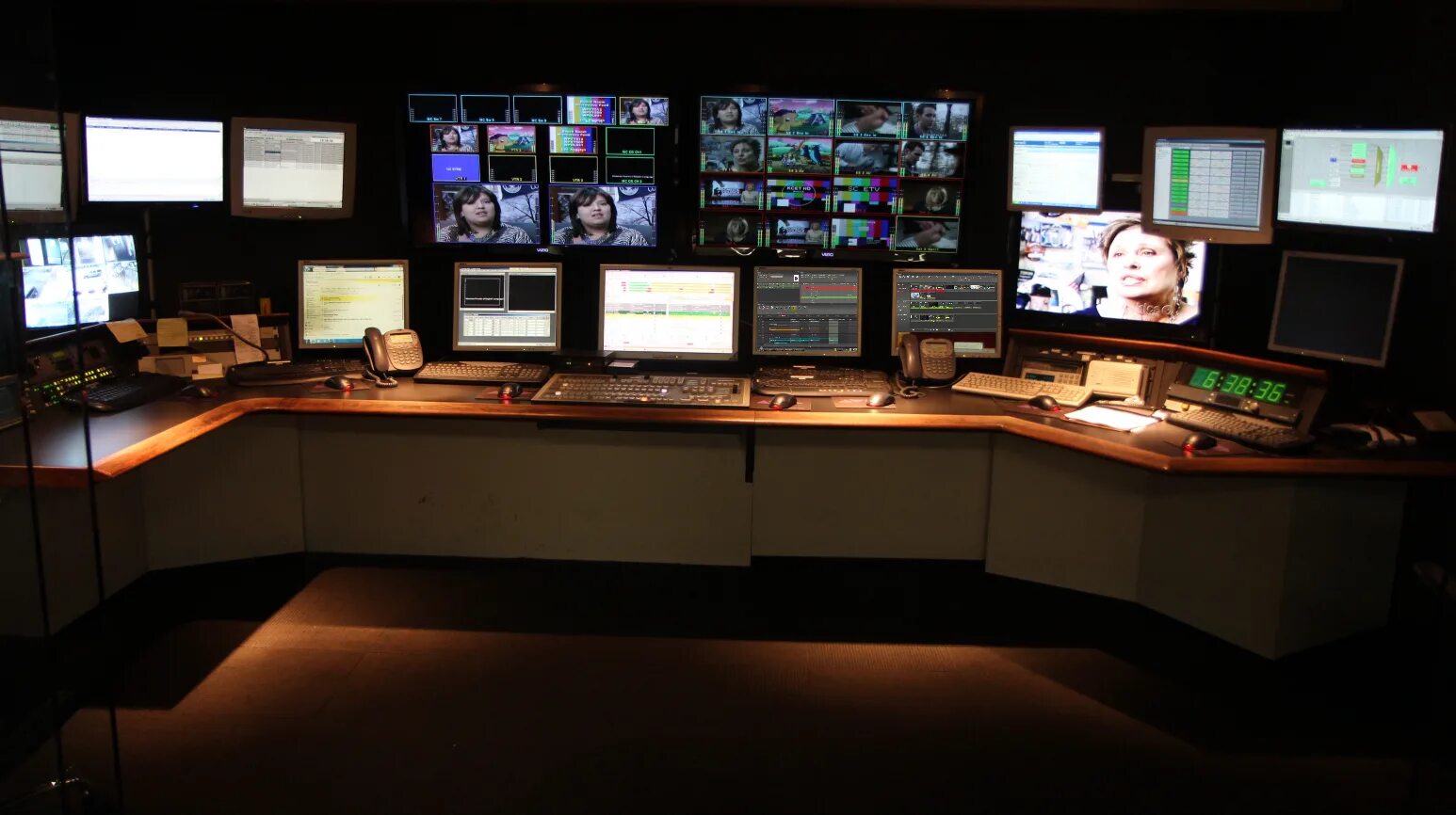 Maria work for a tv station. BT Tower MCR TV Control Room. TV Station. BT Tower TV Master Control Room.