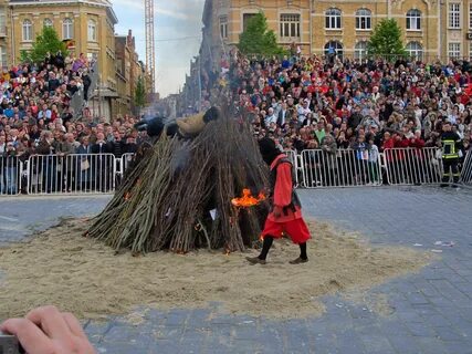 Burning the witch at the end of the Kattenstoet Festival in Ypres.