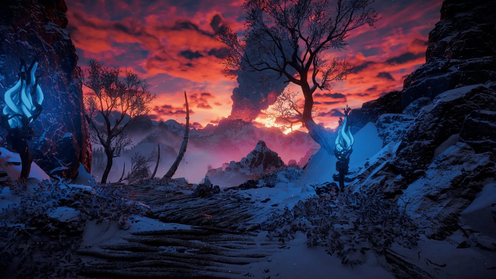 Dawn ii. Horizon frozen wilds. фон хорайзон. horizon фон. horizon zero dawn пейзажи 4k.