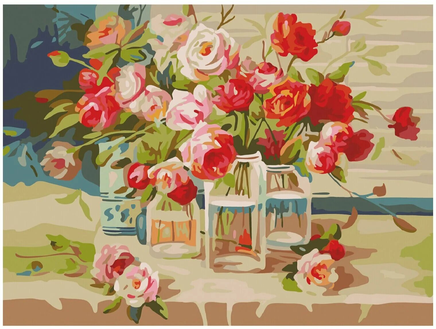 натюрморты известных художников. вышивка по номерам на холсте. вангогвомне zx21007. букет цветов акрилом. картина тюльпаны в вазе.