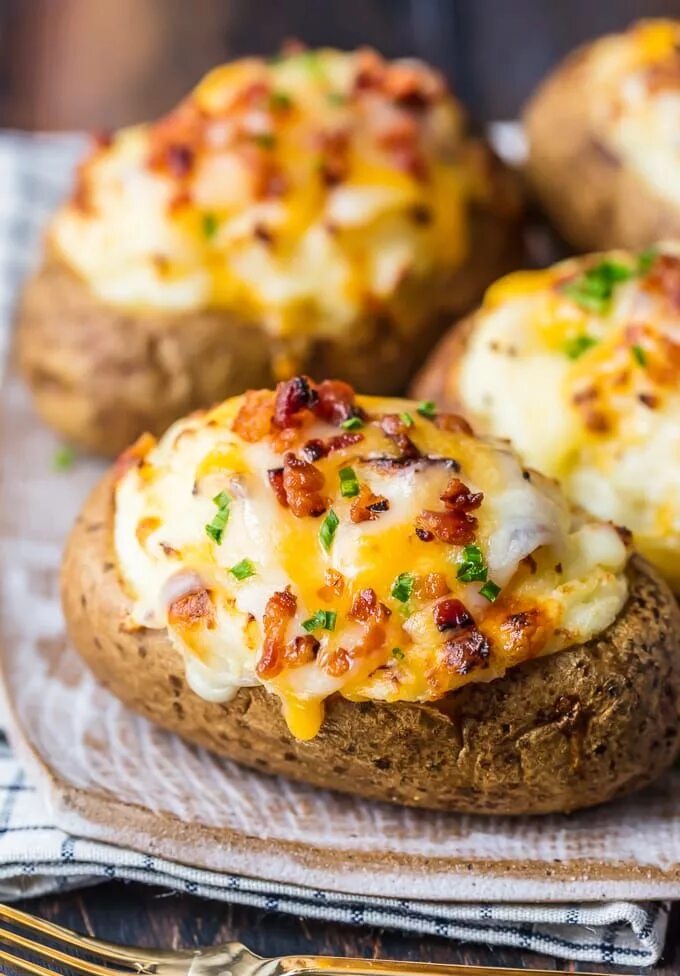 the best twice baked potatoes topped with cheese, scallions, and bacon Baked pot