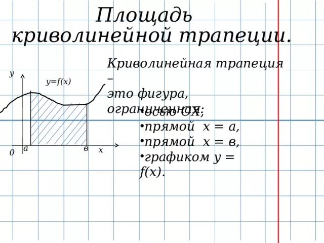 Изобразите криволинейную трапецию ограниченную осью ох. Криволинейная трапеция. Площадь криволинейной трапеции. Понятие криволинейной трапеции. Криволинейной трапеции чертеж.