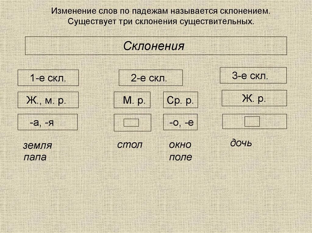 Склонение существительных. Типы склонения имен существительных. Три склонения существительных. Изменение слова по падежам называется.