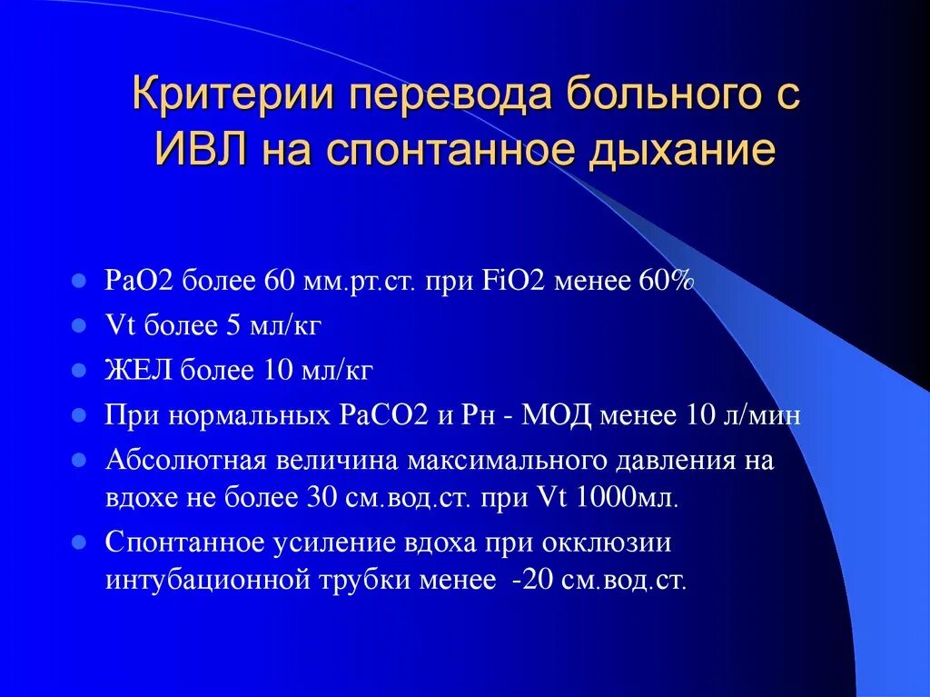 Дыхание л мин. Спонтанное дыхание на ИВЛ. Критерии перевода на ИВЛ. Критерии перевода больного на ИВЛ. Fio при ИВЛ.