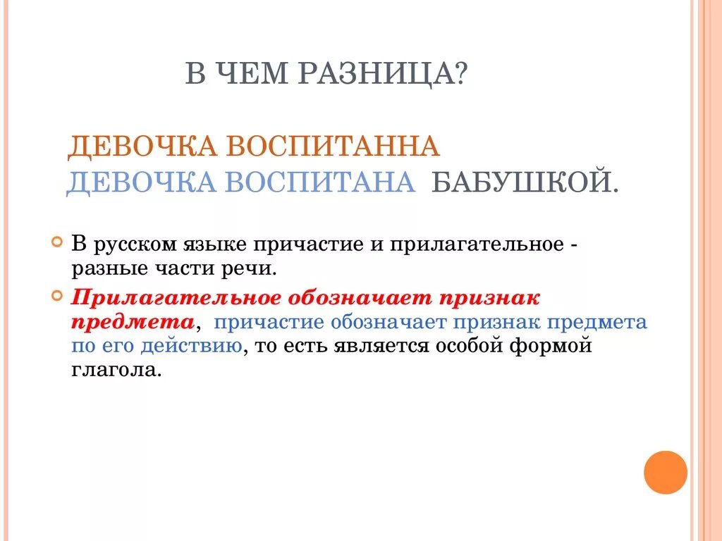 Признаки полного причастия. Полные и краткие причастия 7 класс. Воспитанный Причастие или прилагательное. Воспитанна обозначает признак предмета как. Полные и краткие причастия 7 класс презентация.