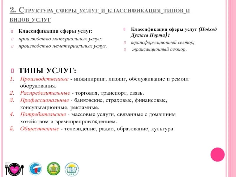 Классификация типов услуг. Структура сферы услуг. Классификация сферы услуг. Структура сферы обслуживания. Типы услуг.