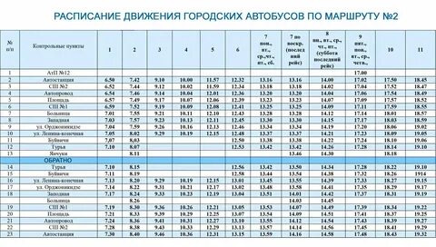 Расписание городских маршрутов верхней салде