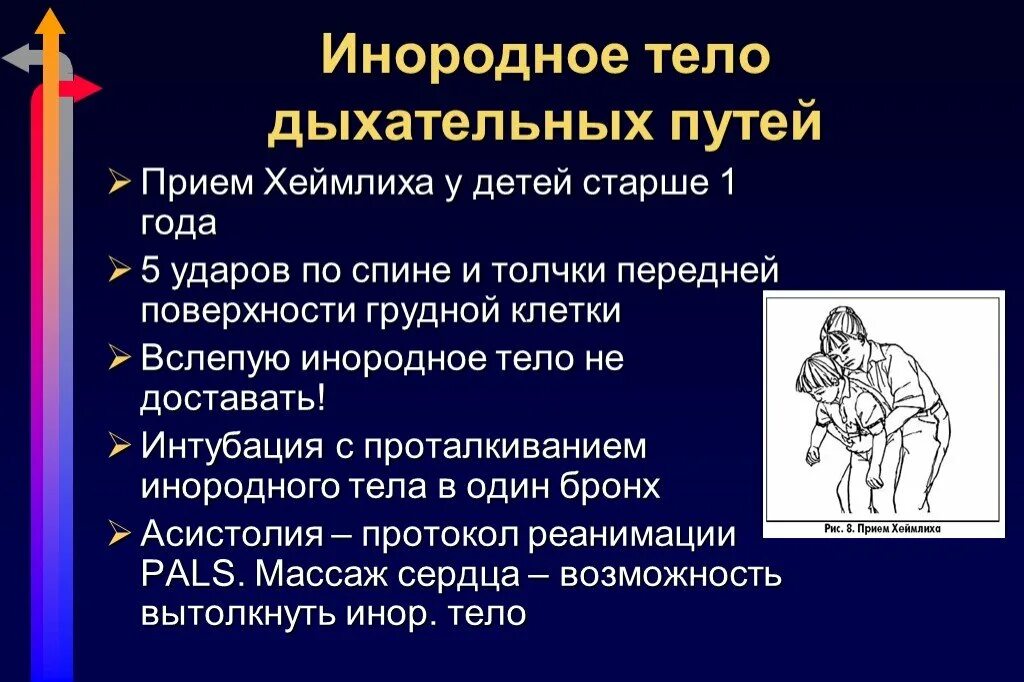 Инородные тела дыхательных путей причины. Прием Геймлиха у декте. Инородное дело в дыхательных путях. Инородное тело в дыхательных путях у ребенка. Приём Хеймлиха у детей.