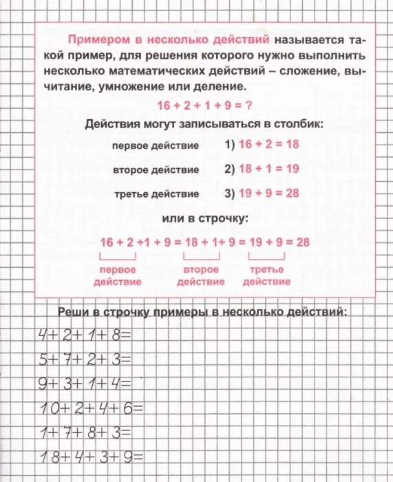 Примеры в несколько действий. Примеры в несколько де. Решение примеров в несколько действий. Карточка примеры в несколько действий. Решить примеры по действиям 2 класс