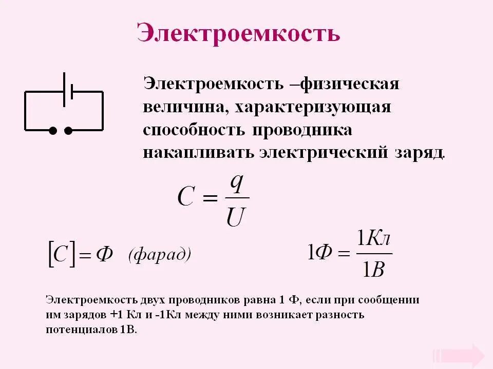 Что такое емкость конденсатора. Электрическая емкость электроемкость конденсатора. электрическая емкость проводников конденсаторы. электрическая емкость.конденсаторы формула конденсатора. электрическая емкость проводника и конденсатора.