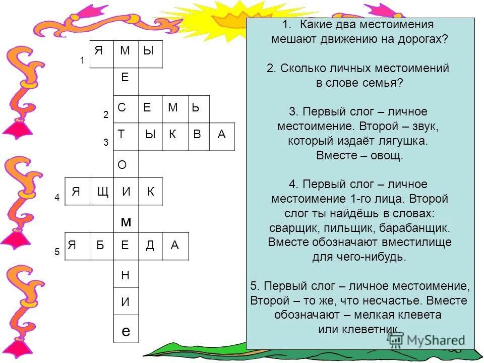 Кроссворд на слово семья. Заналкипро местоимения. Кроссворд на тему местоимения. Загадки с местоимениями. Кроссворд по теме местоимение.