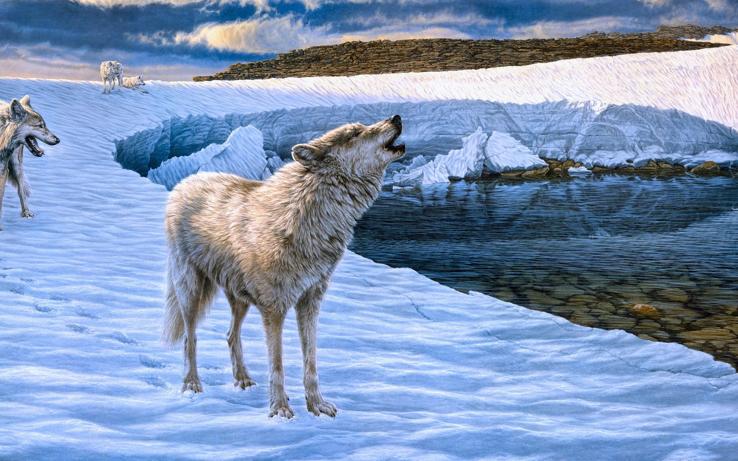 Обитатели снегов. Художник Lee Kromschroeder. Животные севера. Волк зимой. Картина волки.