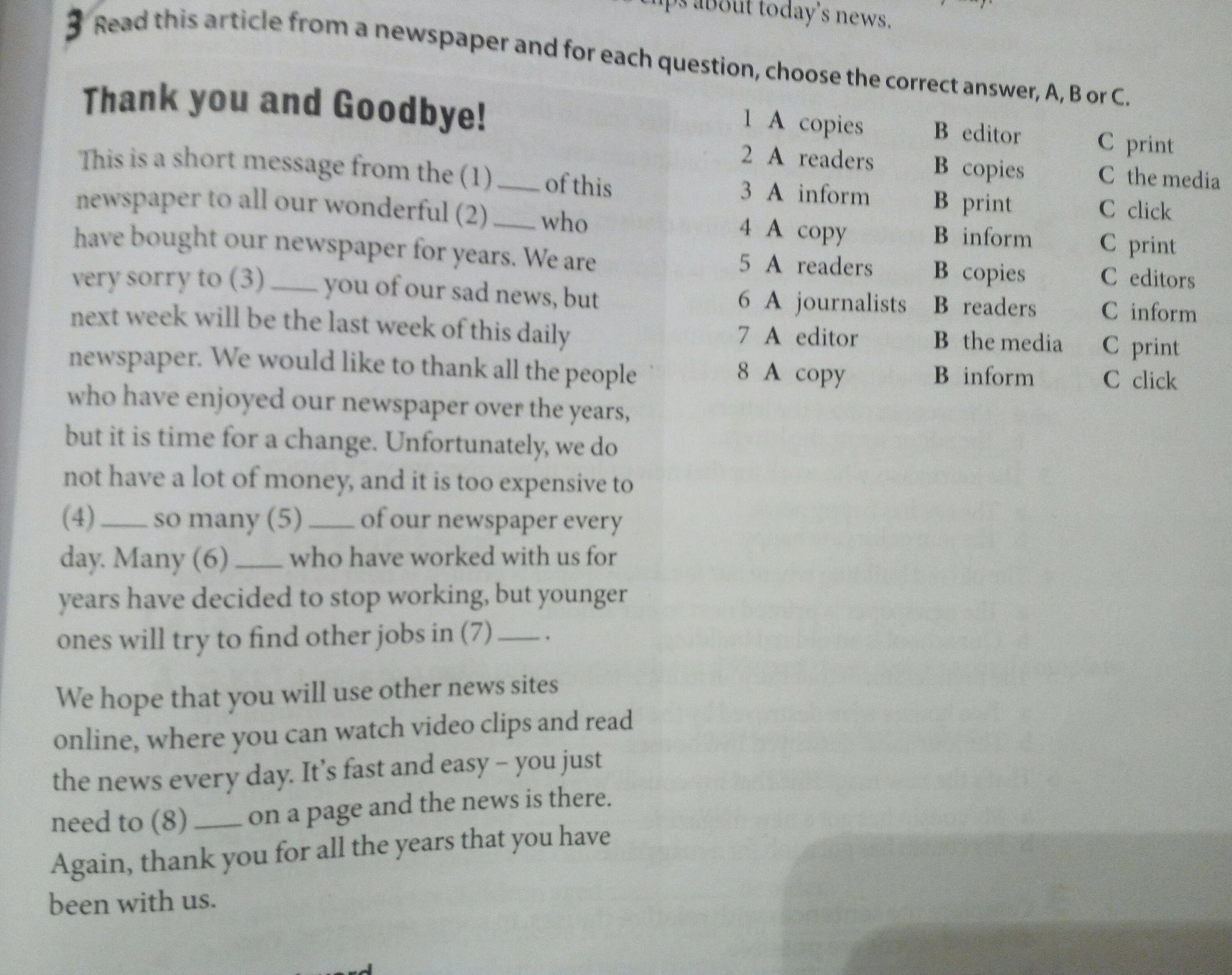 For questions 1 7 choose. Choose the correct answer a b or c. Choose the answer. Choose the correct answer to the questions. Read again and choose the correct answer a,b or c.