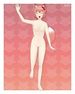 ...animal ears, areolae, blizznsfw, blush, blush lines, breasts, closed eye...