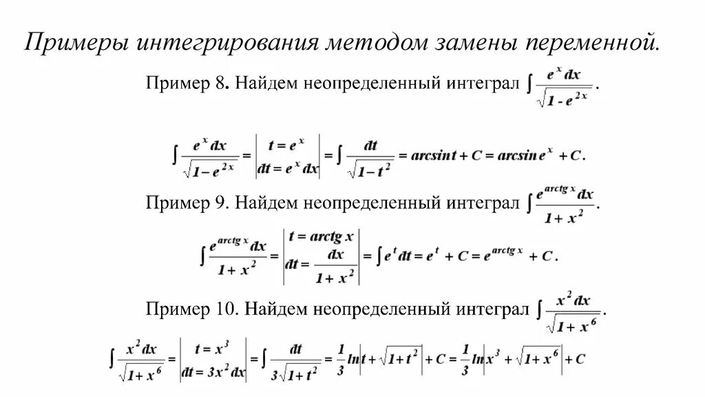 Метод замены переменной в неопределенном интеграле. Интегрирование методом подстановки примеры. Алгоритм решения интегралов. Вычислить неопределенный интеграл методом замены переменной. Интервал интеграла